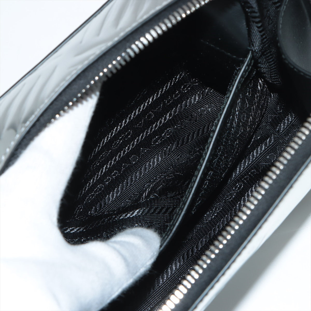 Prada Brick Patent Leather Shoulder Bag Silver