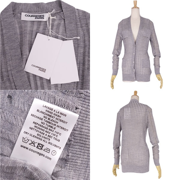 Crazy courreges nits cardigan long sleeves long sleeves silk 100% top ladies XS grey