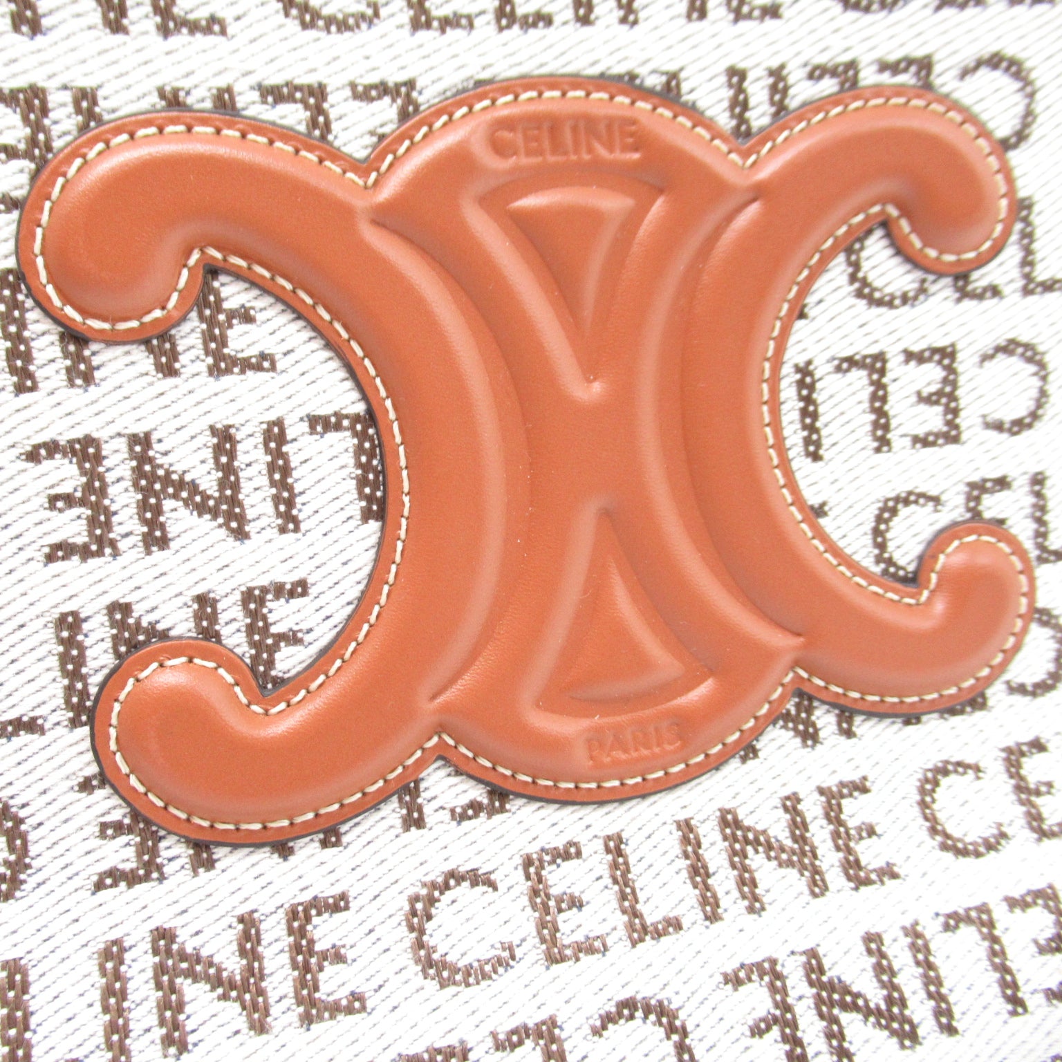 Celine CELINE Small Cover Tile Shoulder Bag Linen  White/Brown Linen