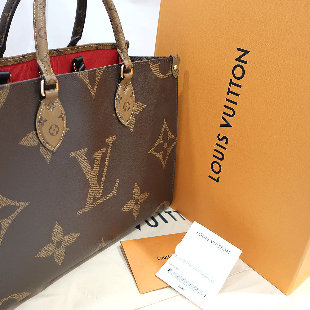 Louis Vuitton Bag On The Go MM Monogram Giant/Monogram Reverse M45321 Brown Red GD G  Woman  2WAY Purchase Certificate  Bag Box
