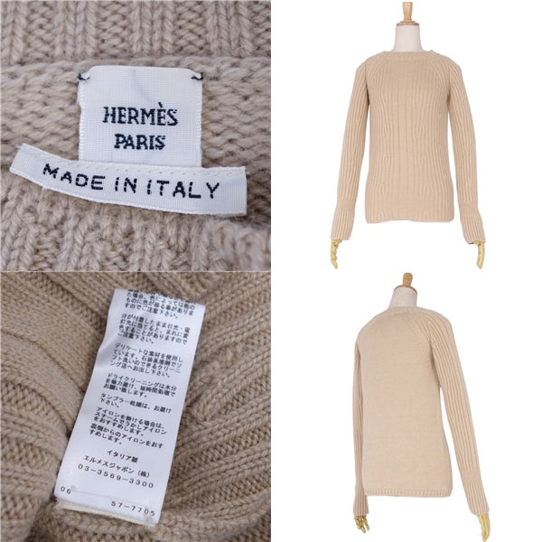 Hermes Nitted sweater crowneck long sleeves long sleeves camel 100% top ladies 34 (equivalent to S) beige -