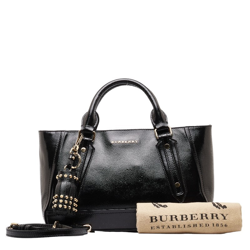 Burberry Logo Tasel Handbag Shoulder Bag 2WAY Black G Patent Leather