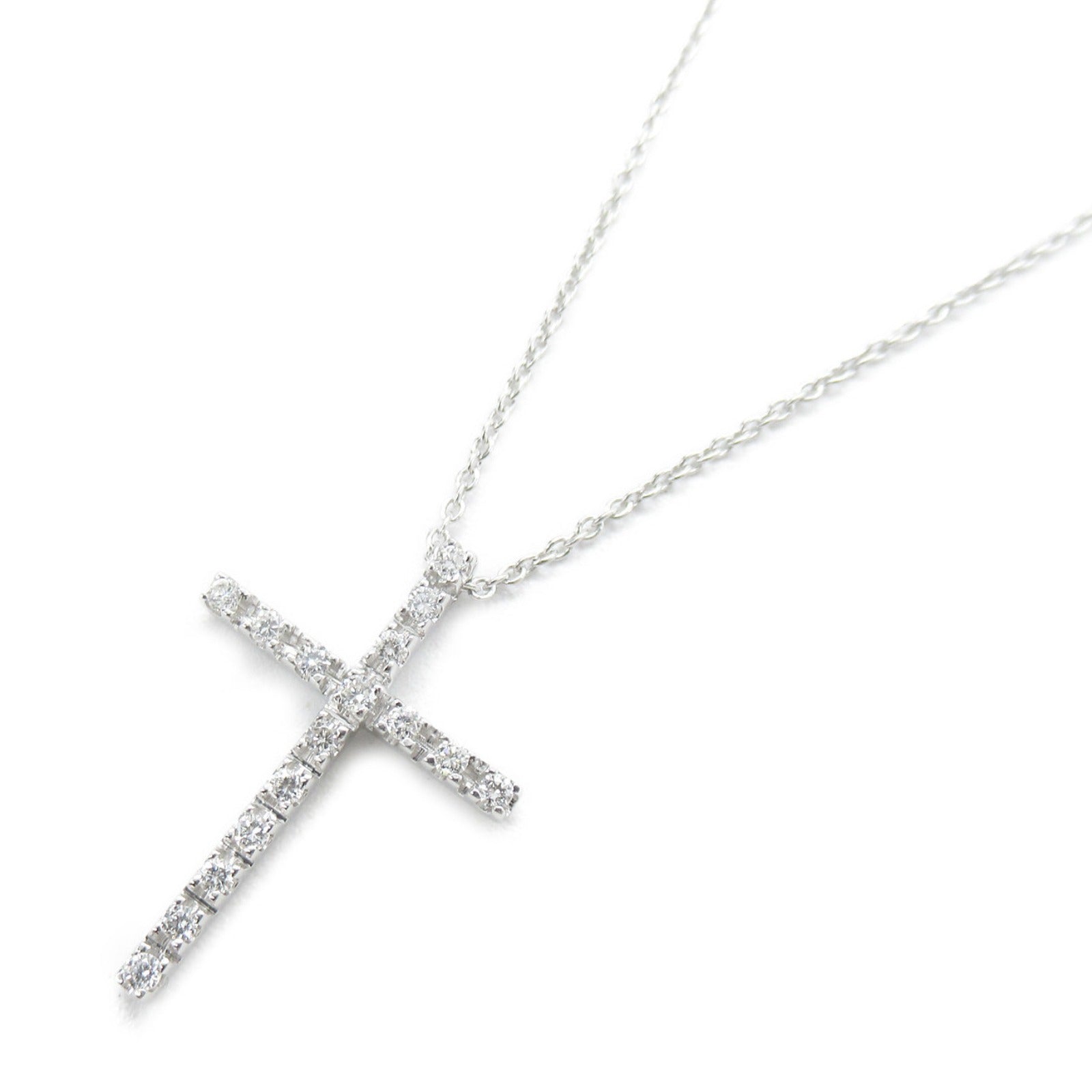 STAR JEWELRY diamond cross necklace K18WG (white g) diamond  clean