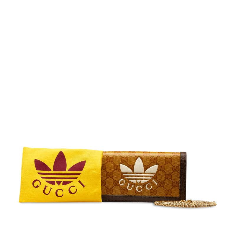 Gucci x Adidas Twisted Chain Shoulder Wallet 621892 Beige Brown PVC Leather  Gucci