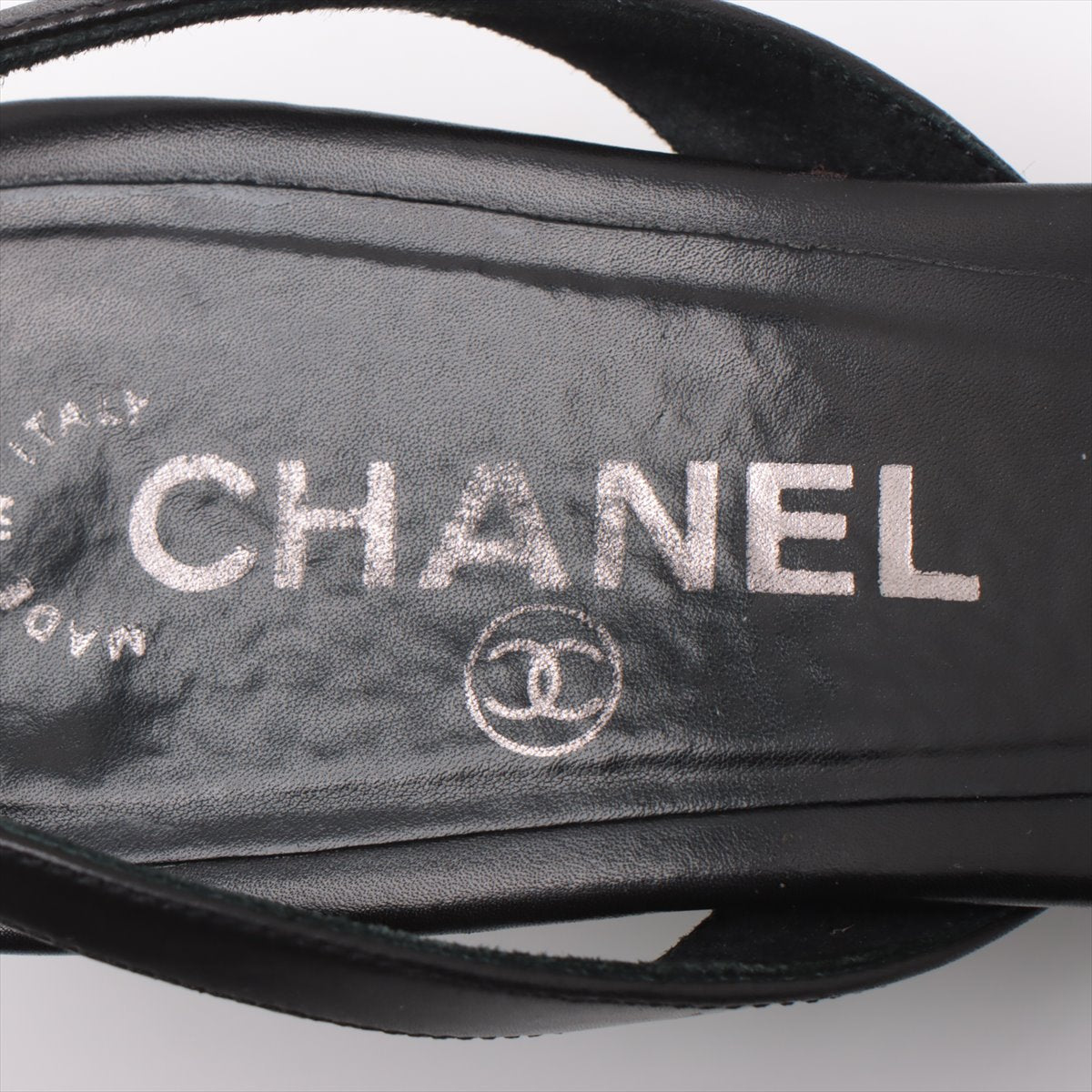 Chanel Leather Sandals 36 1/2  Black Chain Slingback