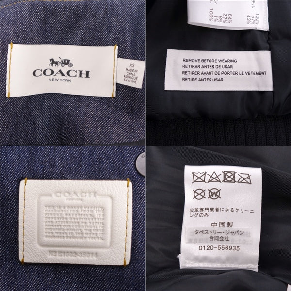 Coach Coach Jacket Bronze Stadium Jum Stajan City Jacket Denim Leather   XS Blue/White  Indigoblue/White