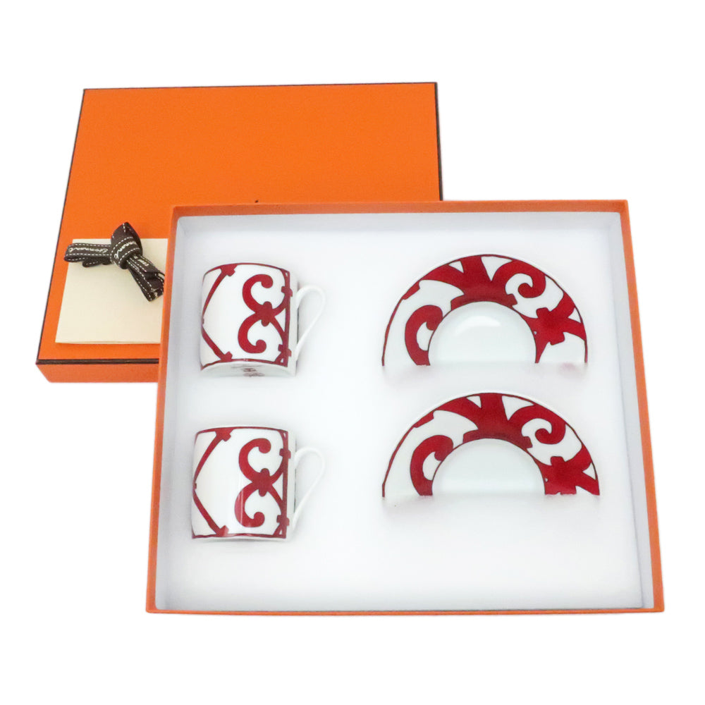 Hermes Cup Dryer 2 guest sets Gadalquivir 100ml White Red Ceramic Small Other New Until Used] Gadalquivir