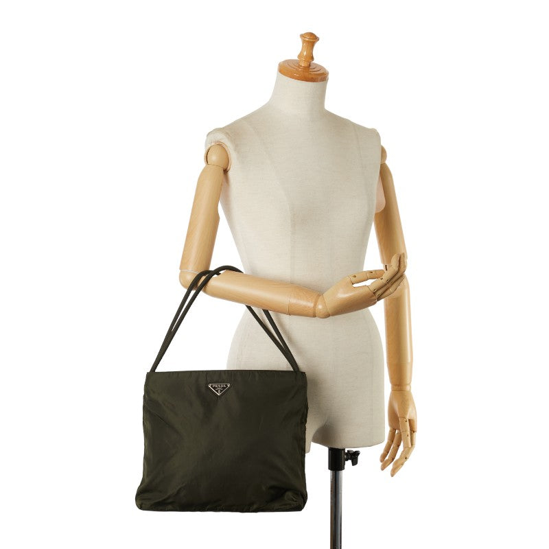 Prada Triangle Logo  Handbag Tote Bag Green Nylon  Prada