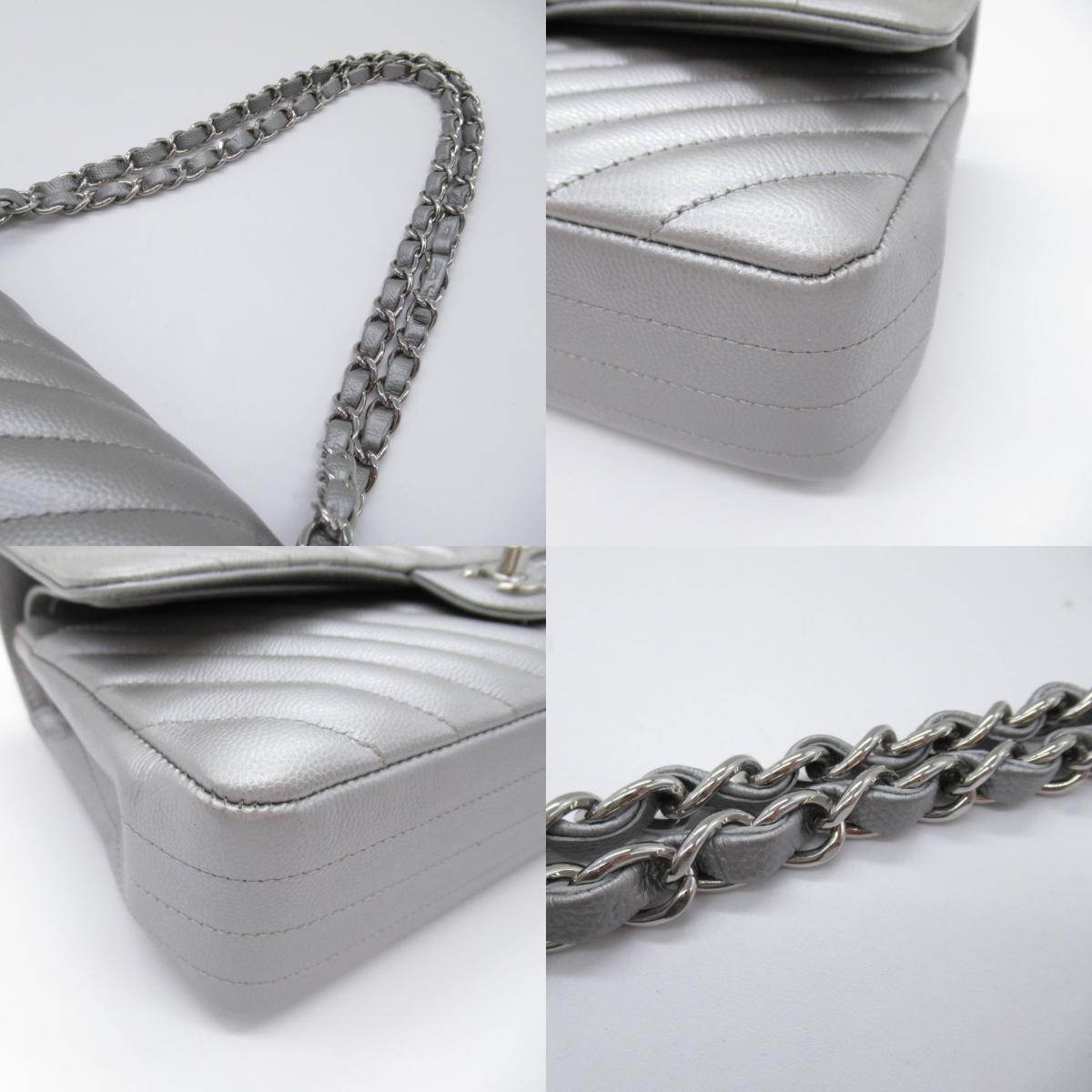 Chanel V Stitch Chain Shoulder Bag Caviar S  Silver