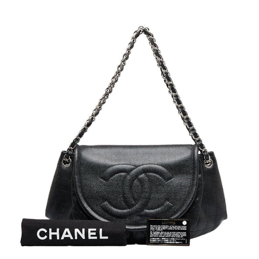 Chanel Half Moon Chain Shoulder Bag Black Caviar