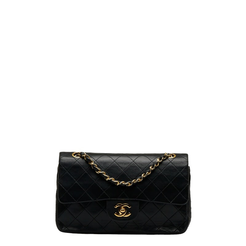 Chanel Timeless shoulder bag/Classic 23 CM FLAP BAG IN BLACK PARTIALLY  QUILTED LAMB LEATHER WITH MATCHING POUCH -100872