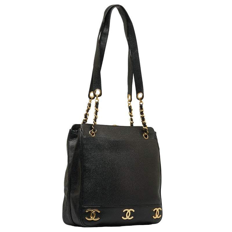 Chanel Triple Coco Ball Chain Shoulder Bag Tote Bag Black Caviar