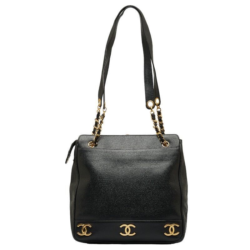 Chanel Black Caviar Chain Shoulder Tote Bag
