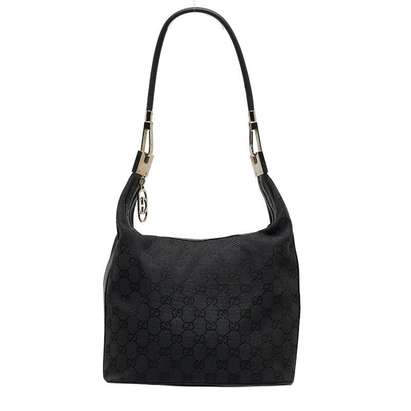 Gucci GG One Shoulder Bag Handbag 002 058 Black Canvas Leather Women&#39;s