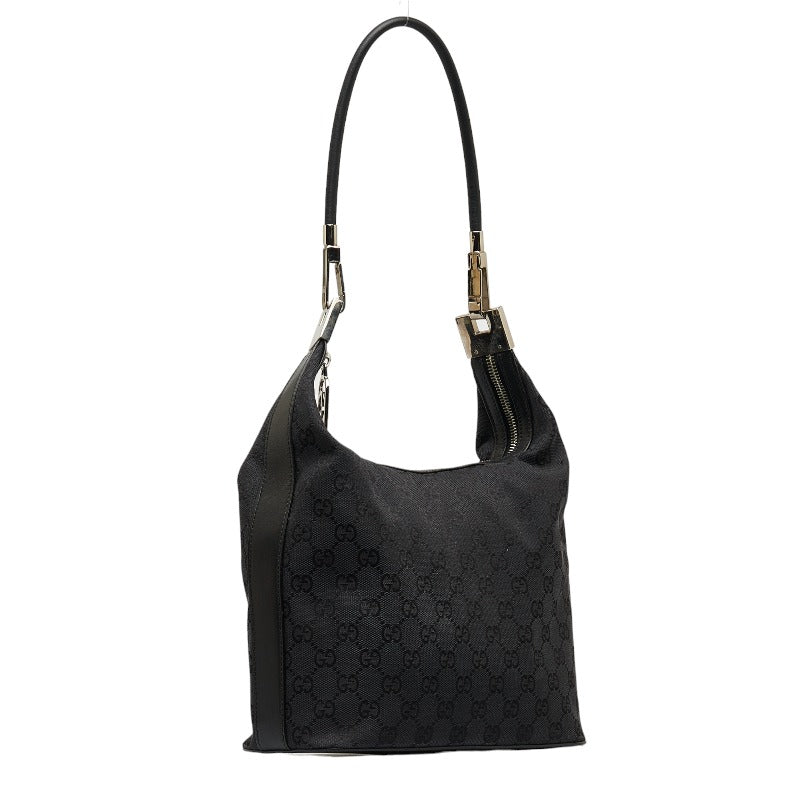 Gucci GG One Shoulder Bag Handbag 002 058 Black Canvas Leather Women&#39;s