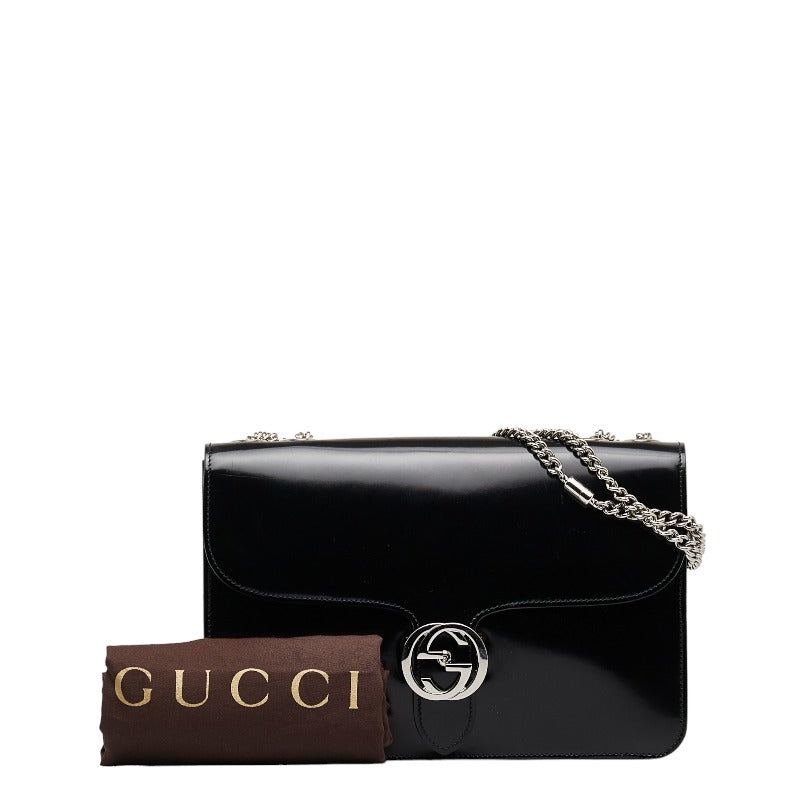Gucci Sac à bandoulière avec chaîne G entrelacée 387606 Cuir noir