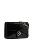 Gucci Interlocking G Chain Shoulder Bag 387606 Black Leather