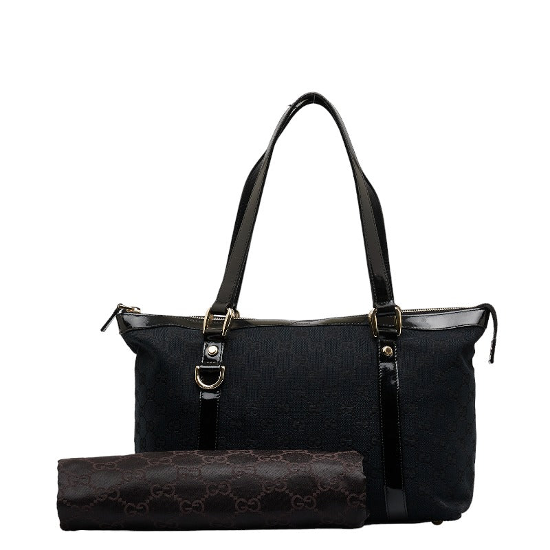 Gucci GG Abbey Handbag Tote Bag 141470 Black Canvas Patent Leather Women's