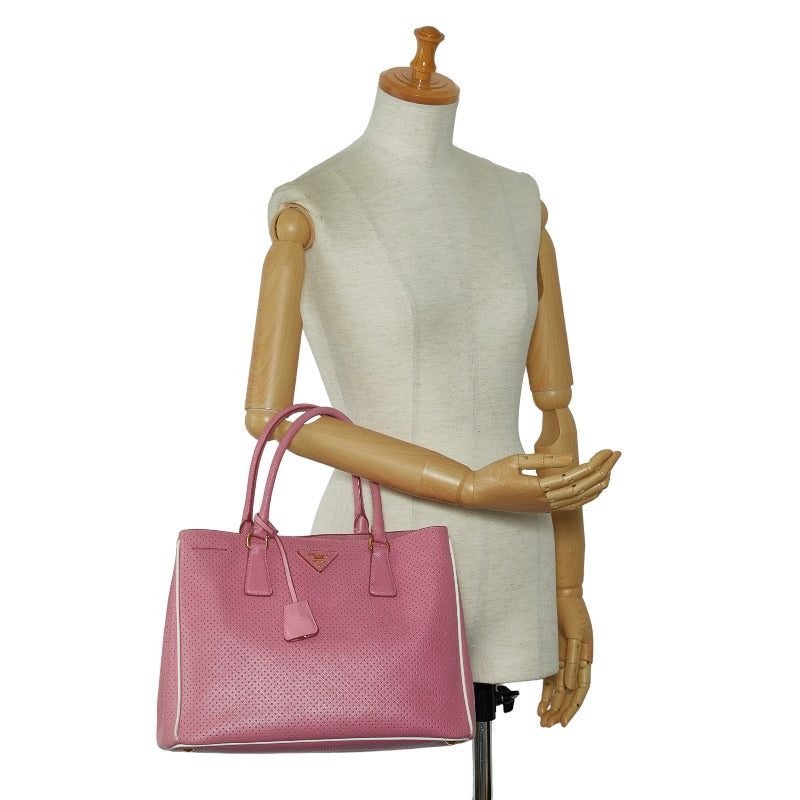 Prada Saffiano Perforated Galleria Handbag Pink Leather