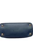 Prada Saffiano Handbag Shoulder Bag 2WAY Navy Blue Leather
