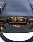 Prada Saffiano Handbag Shoulder Bag 2WAY Navy Blue Leather