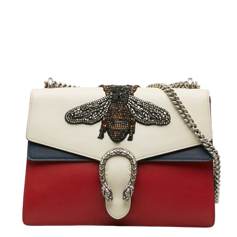 Gucci Dionysus Bee Chain Shoulder Bag 403348 White Red Blue Leather Women's