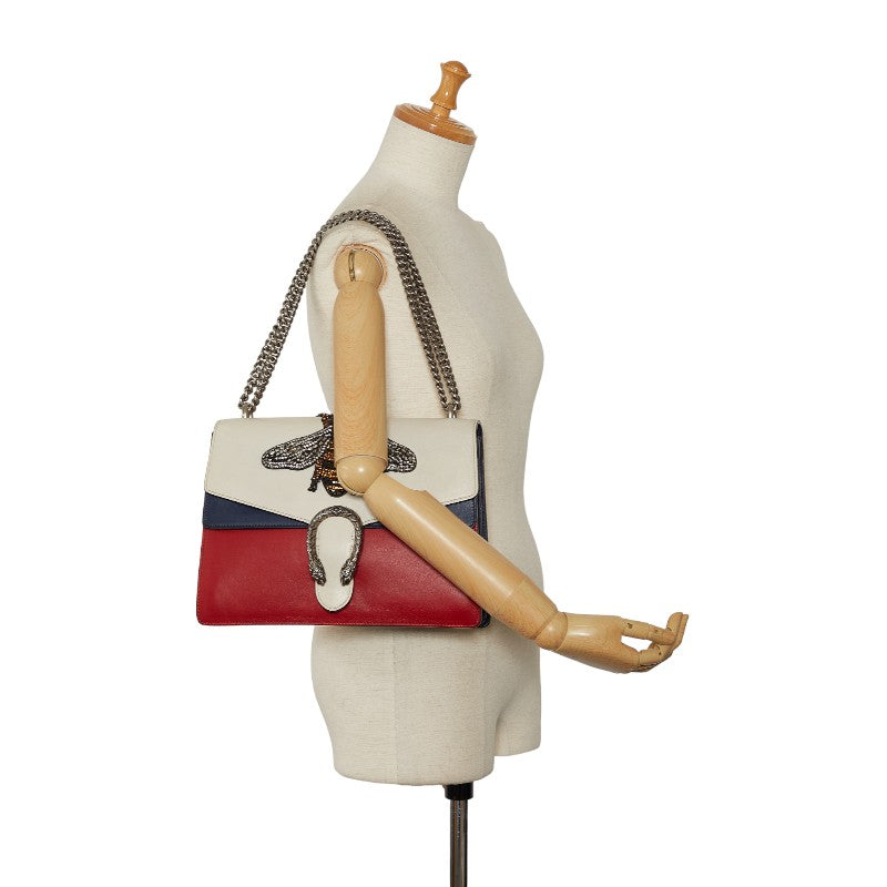 Gucci Dionysus Bee Chain Shoulder Bag 403348 White Red Blue Leather Women&#39;s