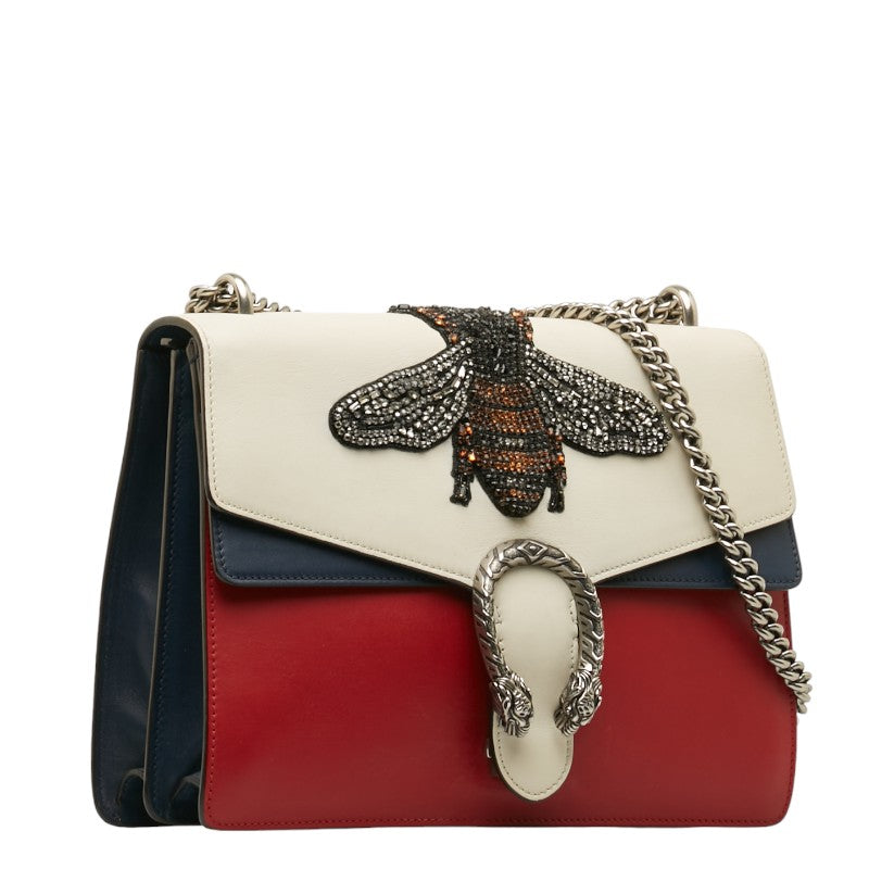Gucci Dionysus Bee Chain Shoulder Bag 403348 White Red Blue Leather Women&#39;s