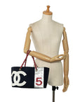 Chanel No.5 Chain Tote Bag Navy Multicolor Canvas Leather Women's