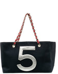 Chanel No.5 Chain Tote Bag Navy Multicolor Canvas Leather Women's