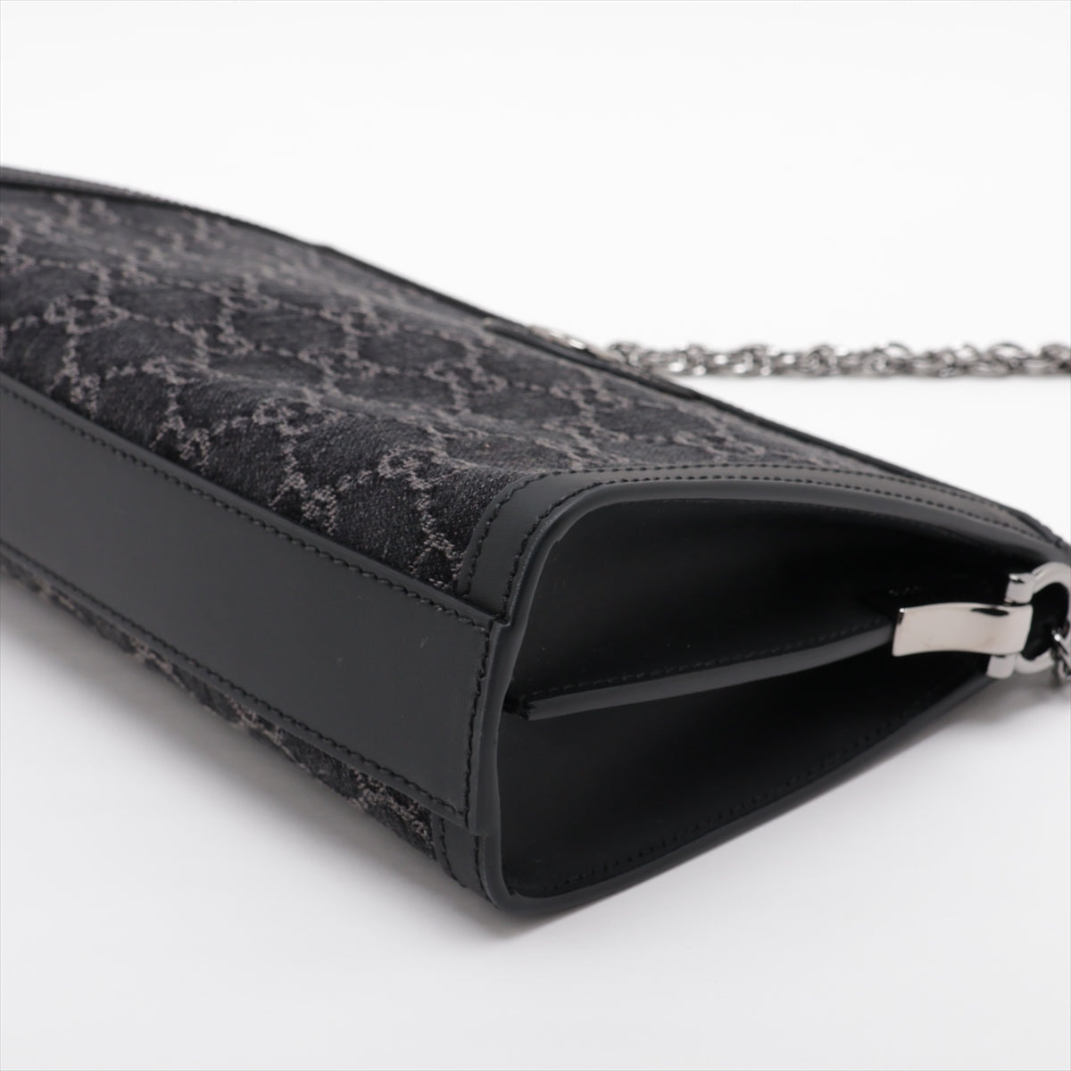 Gucci GG Denim X Leather Chain Shoulder Bag Black 503877