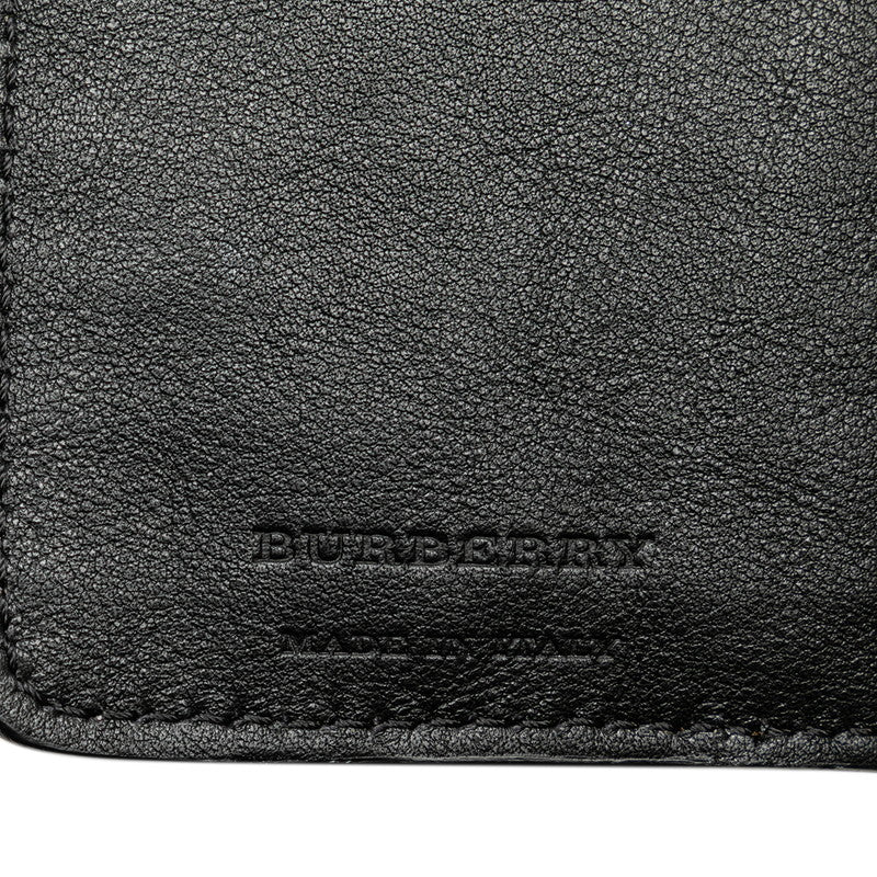 Burberry Mega Check Two Fold Wallet Round Fashner Brown Black Multicolor Canvas Leather  BURBERRY