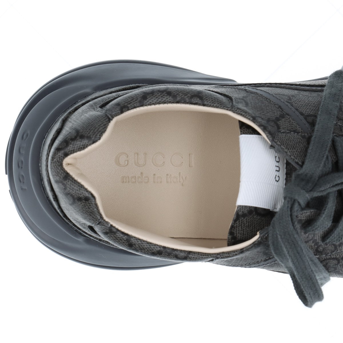 Gucci Lighton PVC  Leather Trainers 11 Men Black × Grey 749626 GG Supreme Apollo   Box  Bag