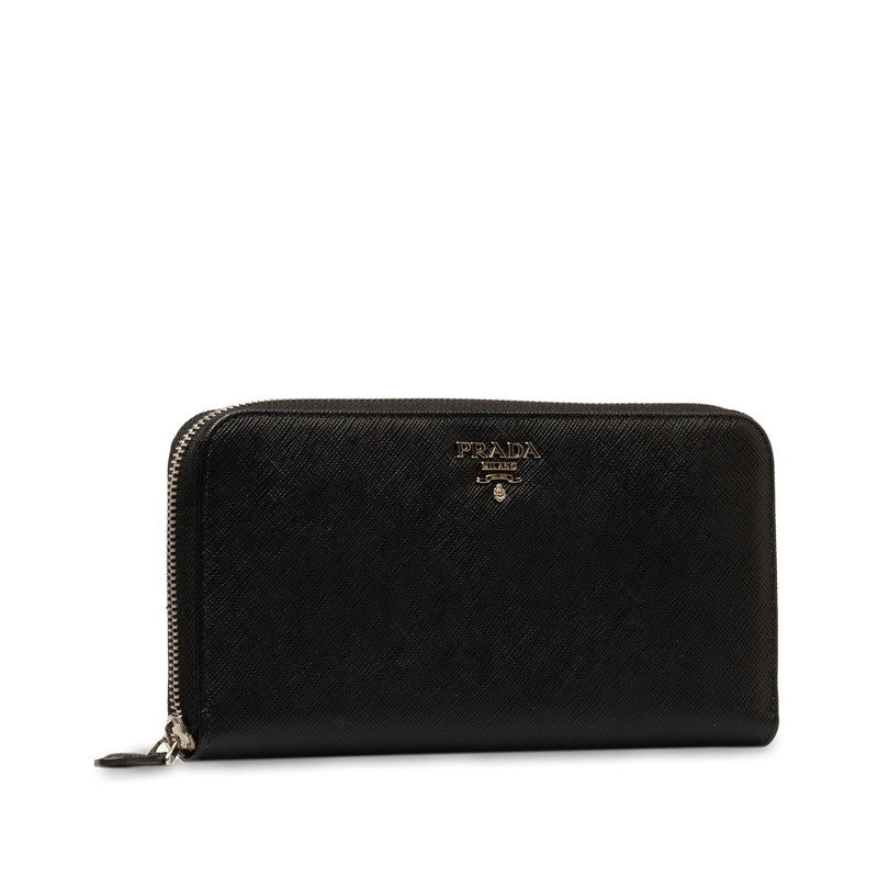 Prada Saffiano Round Fashner Long Wallet 1ML506 Black Leather  Prada