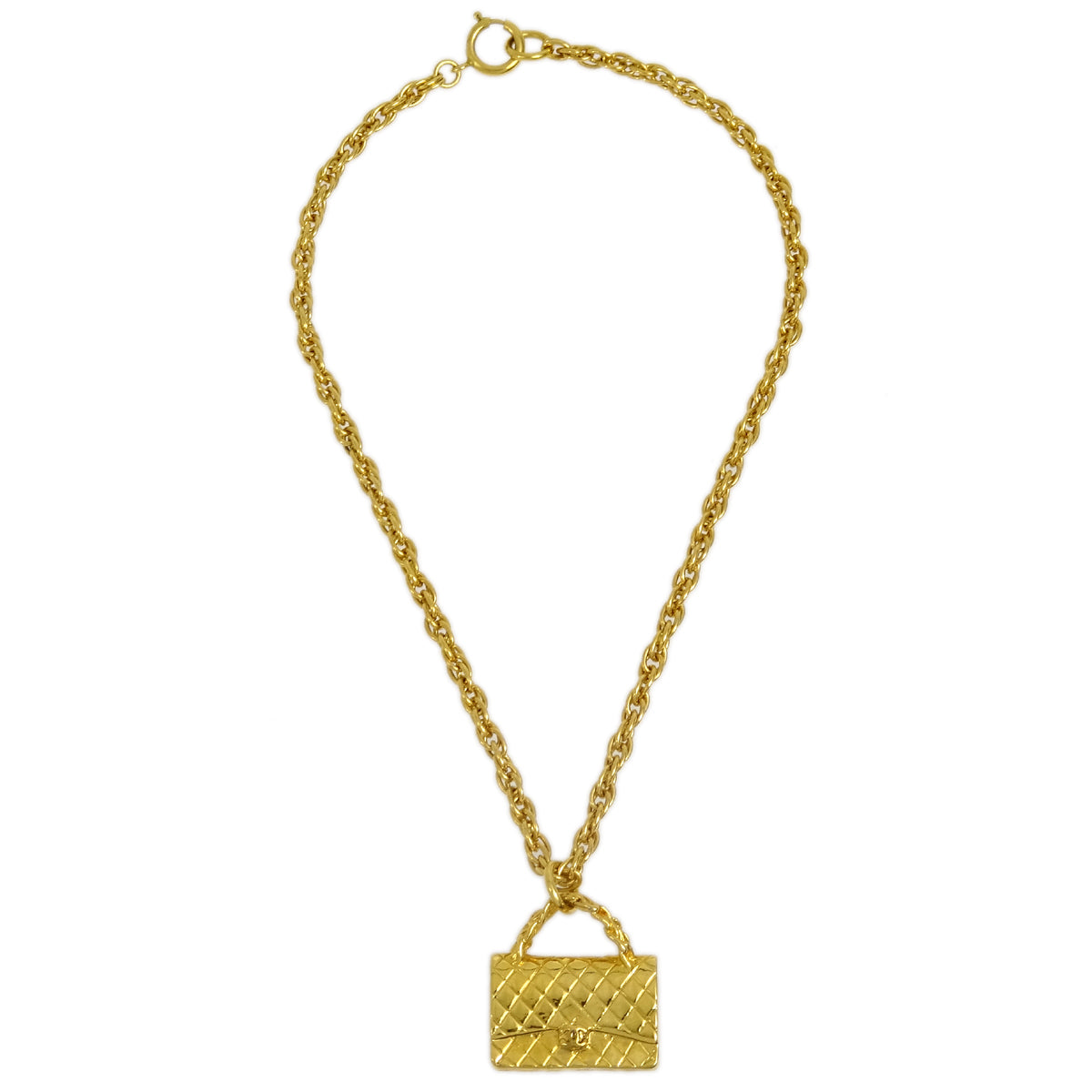Chanel Bag Chain Pendant Necklace Gold 95P
