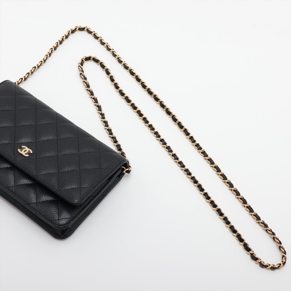 Chanel Matrasse Caviar S Chain Wallet Black G Gold  IC Chip A33814