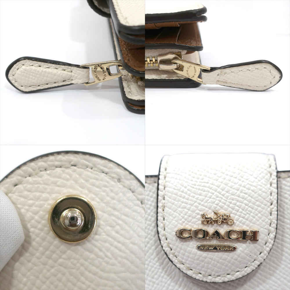 Coach Double Fold Wallet L2030 6390 White Brown Gold  Snap Button Wallet Mini  Women's Body Only