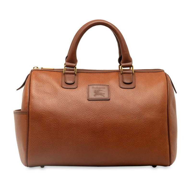 Burberry New Check  Horse Logo Mini Boston Bag Handbag Brown Leather