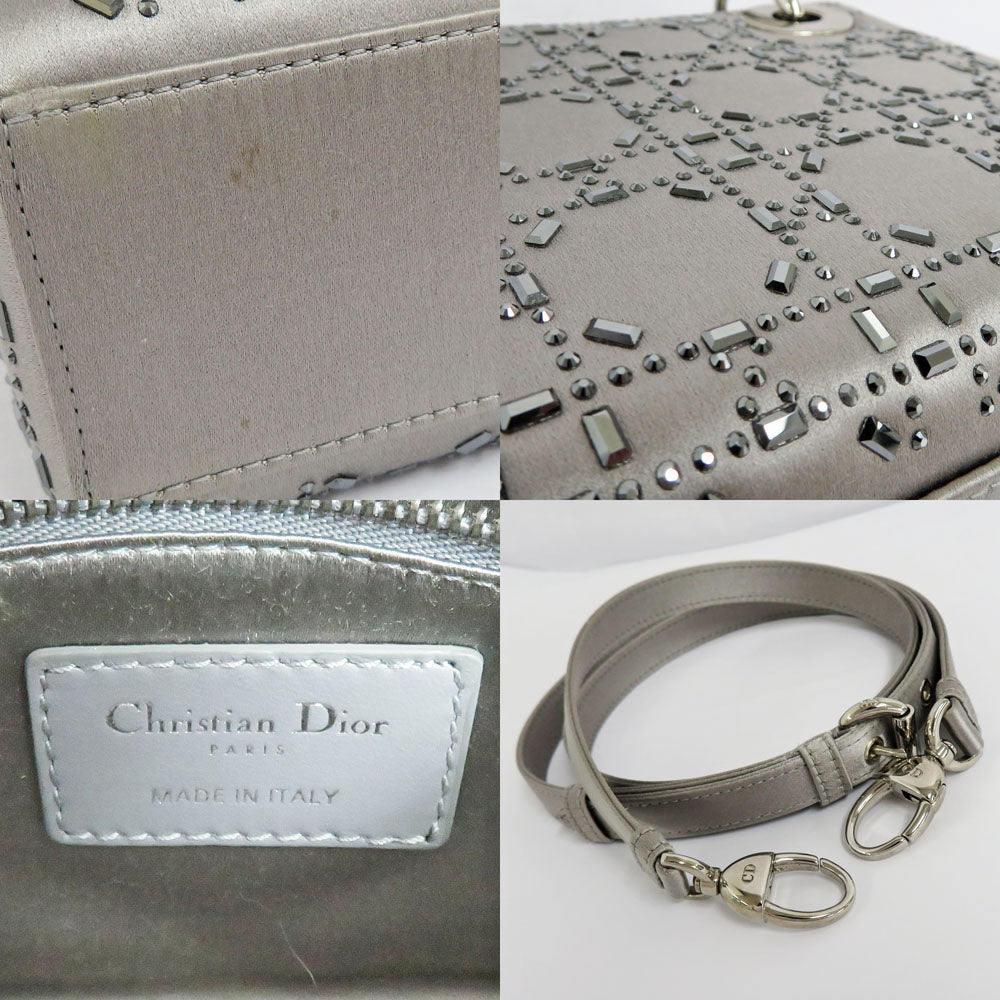 CHRISTIAN DIOR  Dior Mini M0500RTC Satin Vision Stone Silver Silver G  Grey Lady Dior Shoulder Bag Handbag