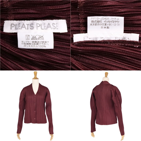 Issey Miyake Pleated Cardigan Long Sleeve Long Sleeve   3 (L equivalent) Bordeaux Bordeaux