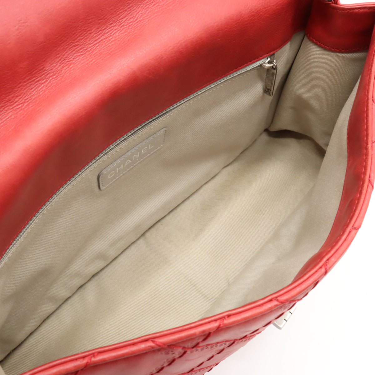 CHANEL CHANEL 2.55 Matrasse W Chain Bag Half-Sharp Handbag Semi-Sharp Leather Red Silver Gold  Blumin