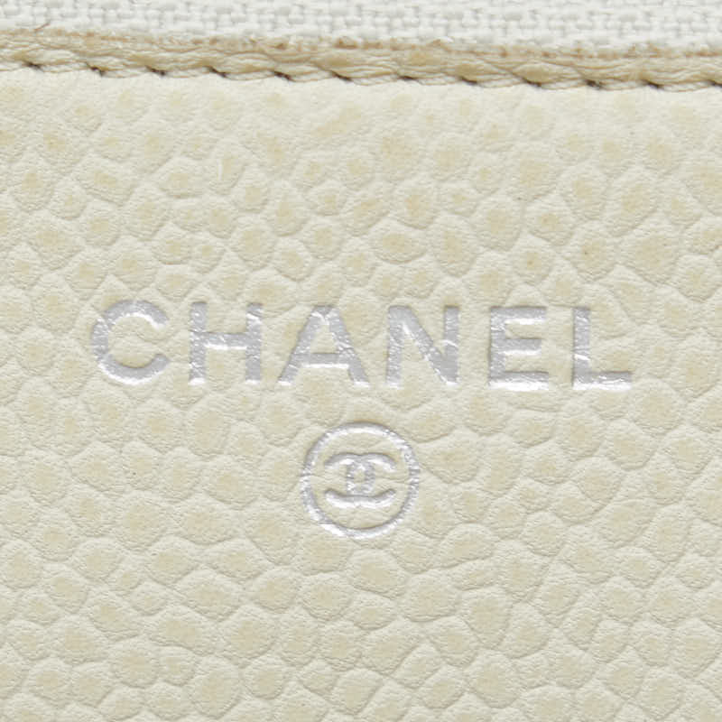 Chanel Matrasse 2.55 單翻蓋長錢包鏈錢包白色魚子醬 S CHANEL