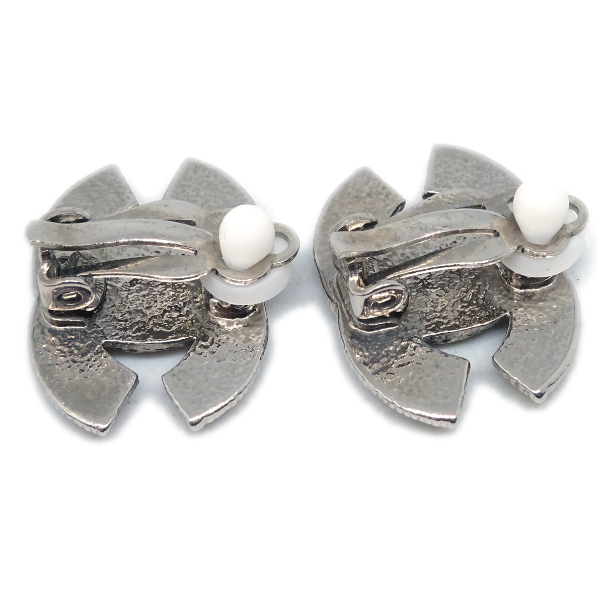 Chanel CC Rhinestone Earrings Clip-On Silver A12V