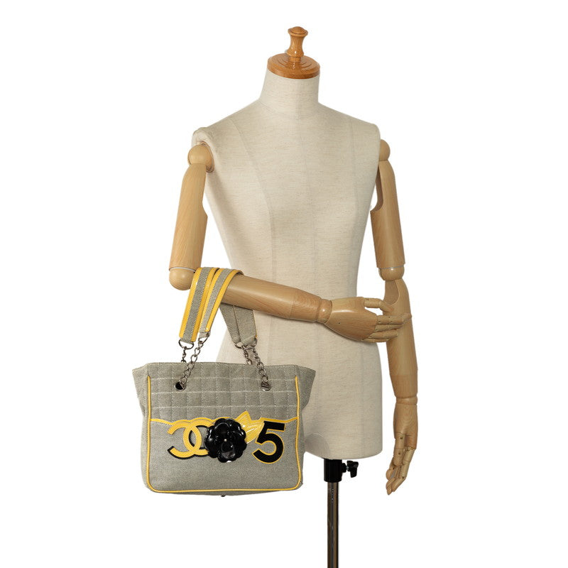 Chanel None.5 Chocolate Bar Camellia Chain Handbag A31573 Yellow Gr Canvas Emmeline  CHANEL