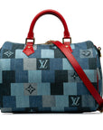 Louis Vuitton Monogram Denim Speedyy Bandouliere 30 Square Patchwork Handbag Shoulder Bag 2WAY M45041 Blue Red Denim Leather  Louis Vuitton