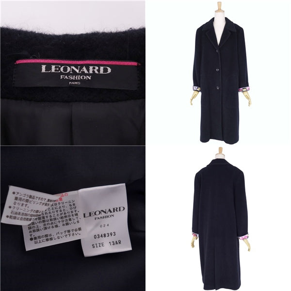 LEONARD FASHION Coat Long Coat Angola Wool   13AR (L equivalent) Black