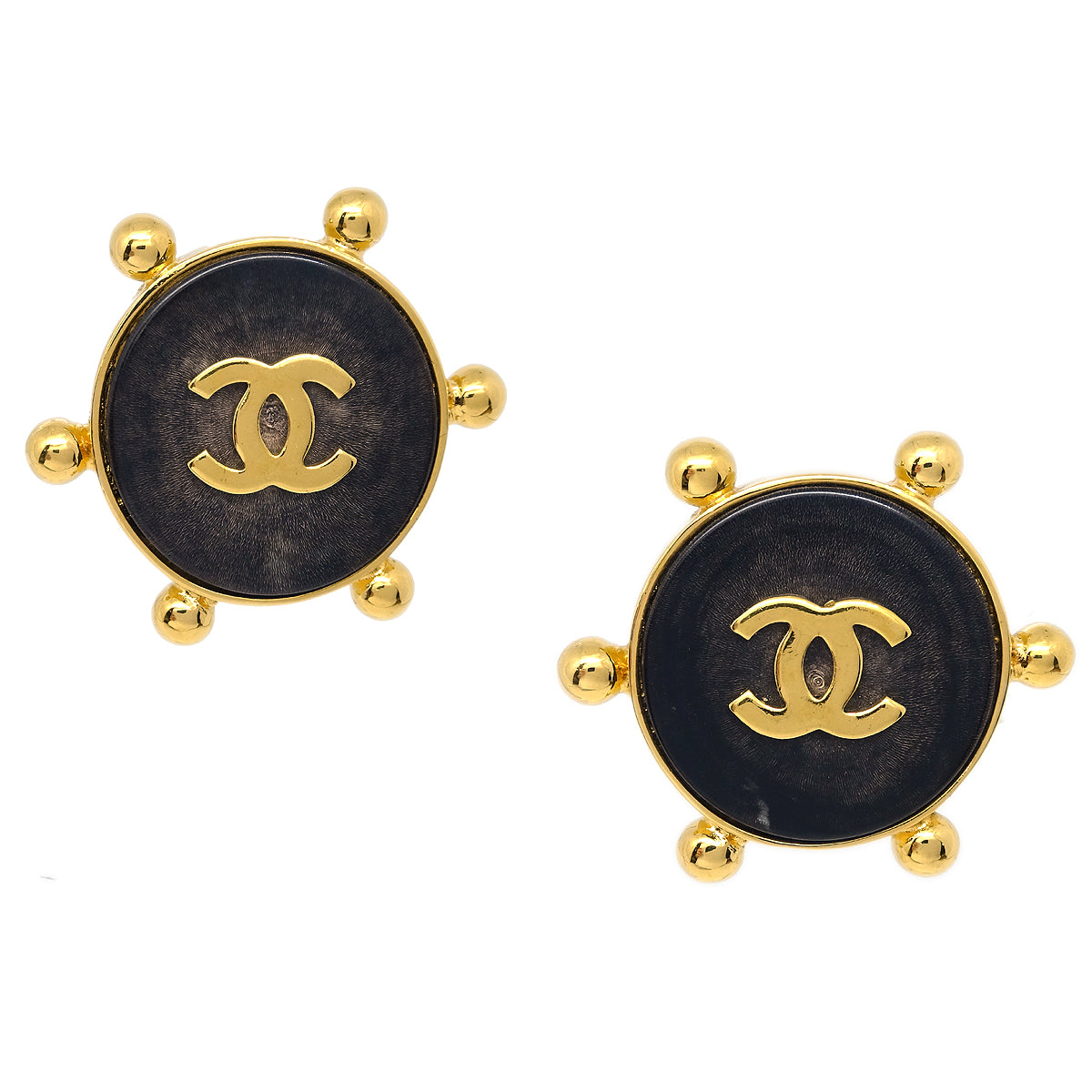 Chanel Button Earrings Dark Brown