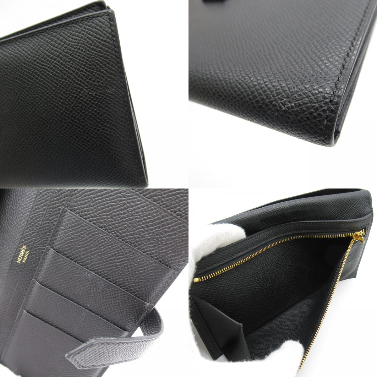 Hermes Hermes sfra Black Double Fold Wallet Wallet Leather Triumphant  Black