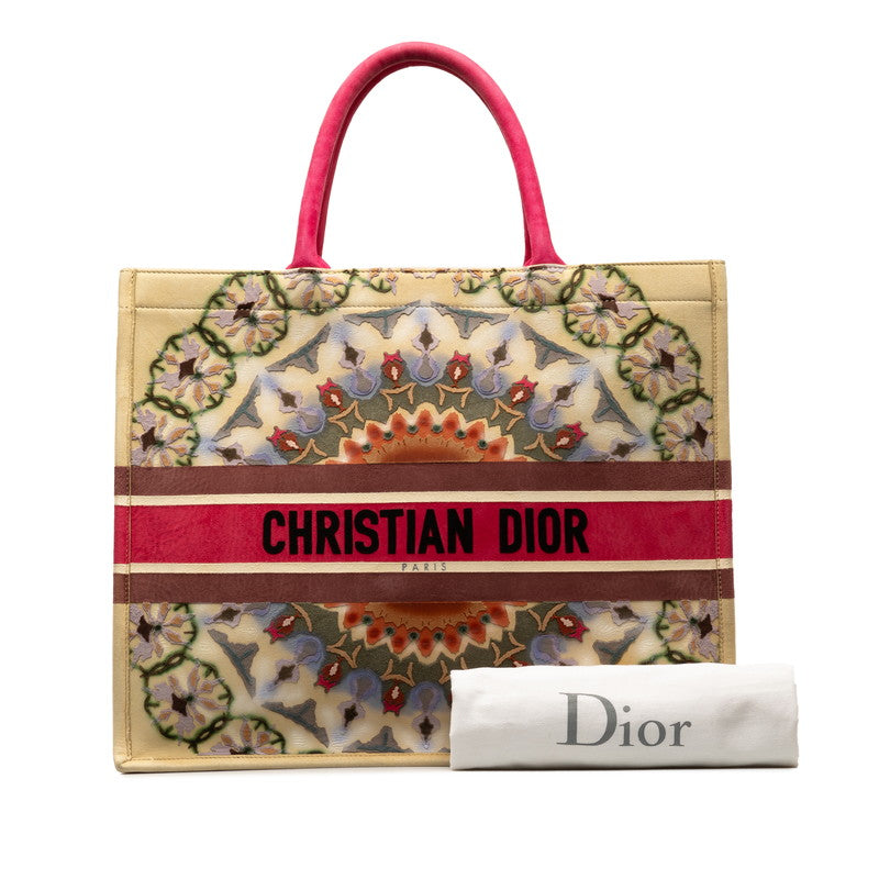 Dior Book Tote   Handbag Beige Pink Multicolor Felt Swords  Dior