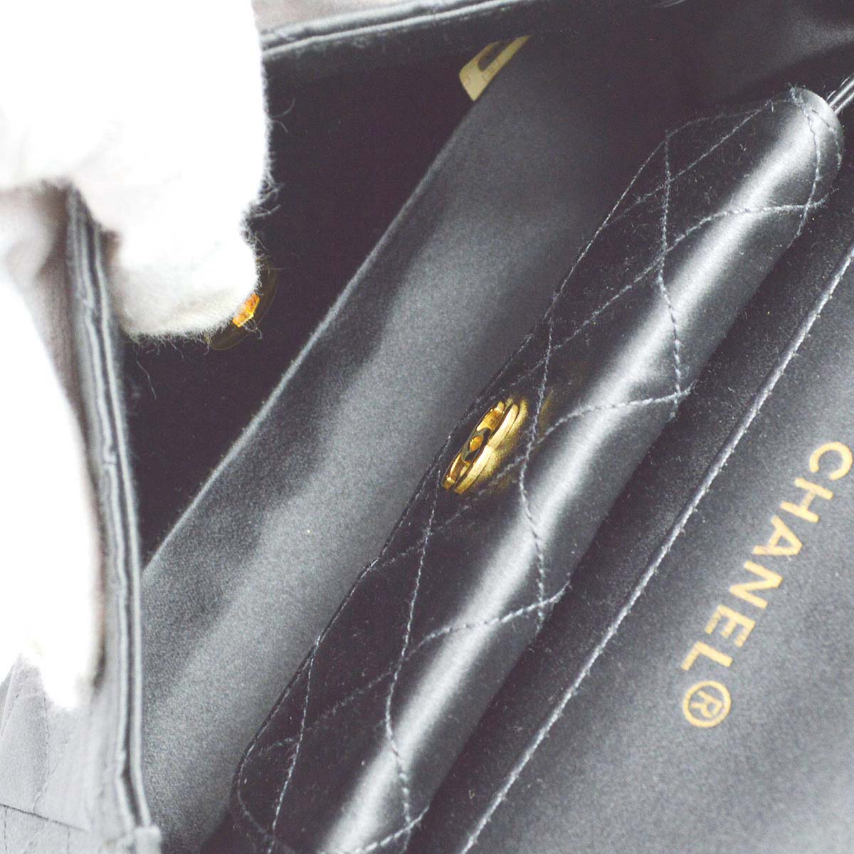 Chanel 1989-1991 灰色缎布單翻蓋單肩包